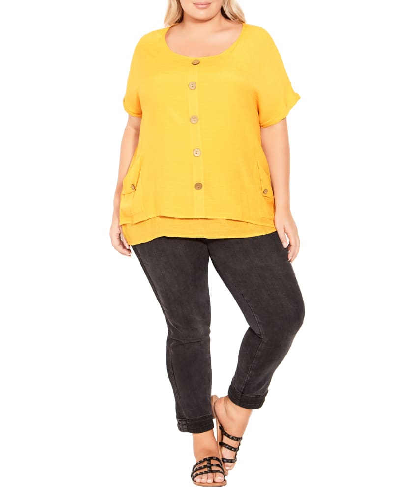 Plus size model wearing Brianna Button Top by avenue | Dia&Co | dia_product_style_image_id:202765